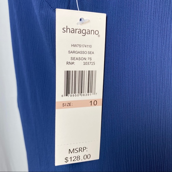 Sharagano Teal Blue Embroidered Sleeveless Ruffle Hem Dress 10 NEW NWT - Picture 7 of 9